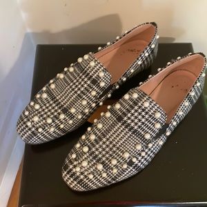 J Crew Pearl and Herringbone Loafers